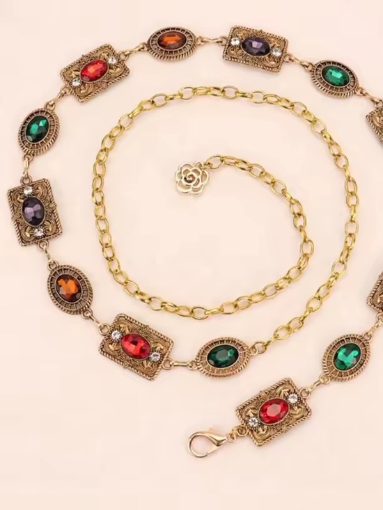 Vintage Multicolor Gemstone Chain Belt main image 6